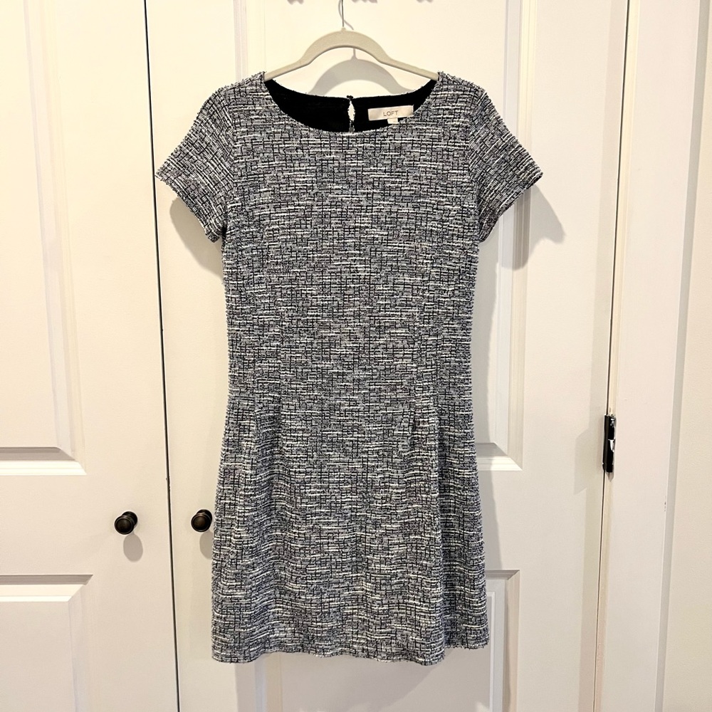 LOFT Blue and Gray Tweed Dress